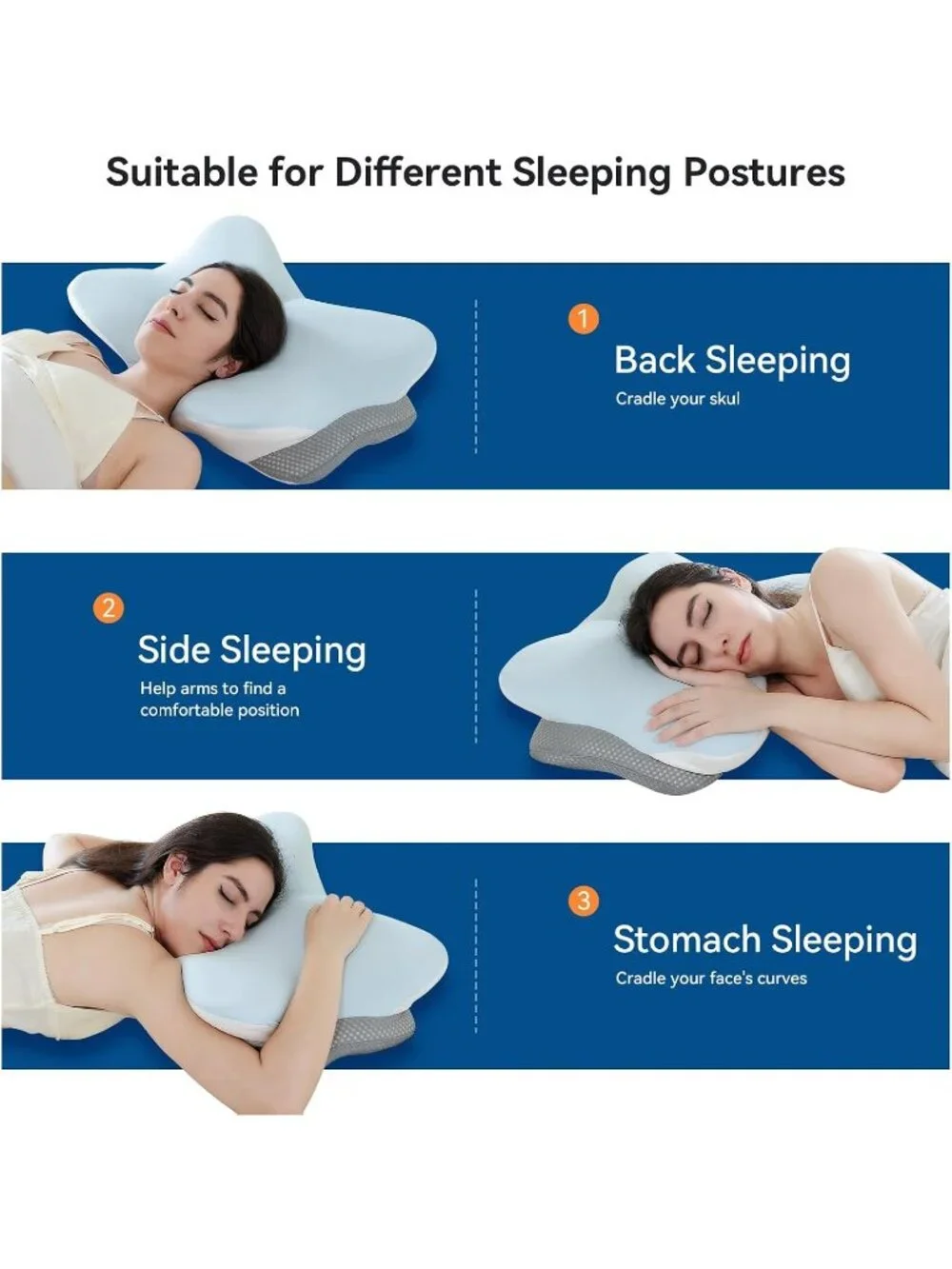 〽️Memory Foam Cervical Pillow Contour Orthopedic Neck Pain Relief Shoulder Grey